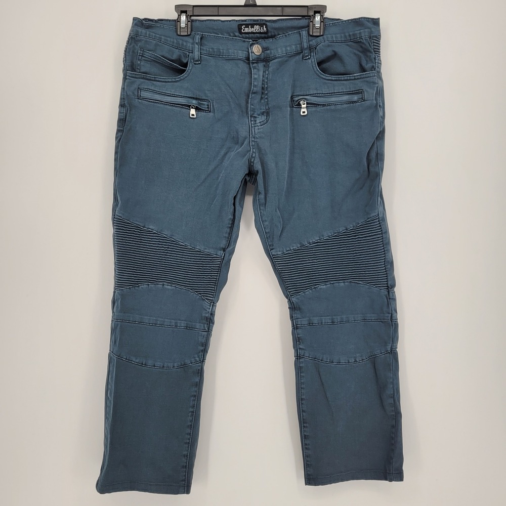 Embellish NYC Men 38 Biker Jeans Slate Blue Ribbed Motorcore Slim Fit streetwear